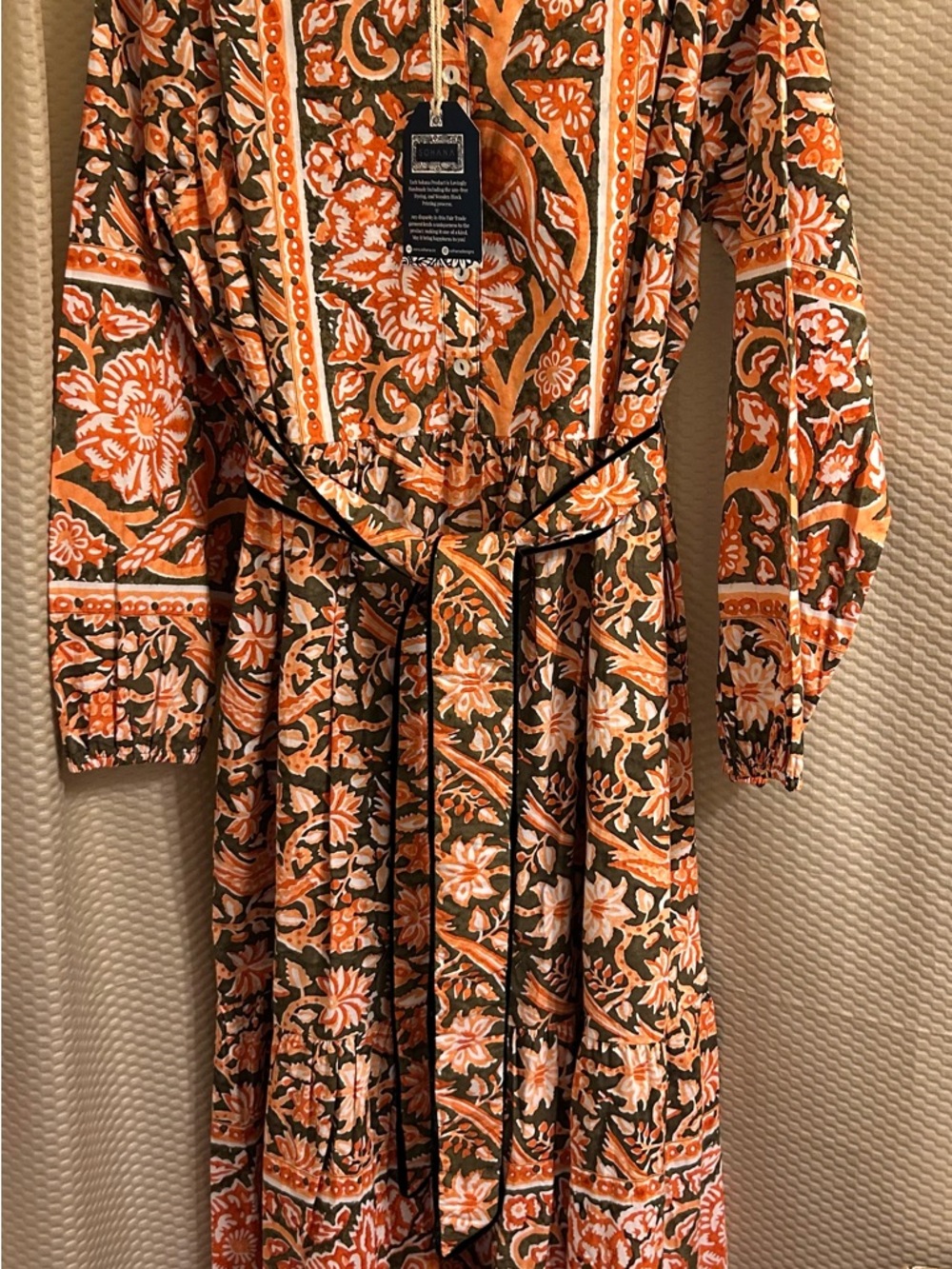 Sohana Women's Orange Floral Long Sleeve Dress